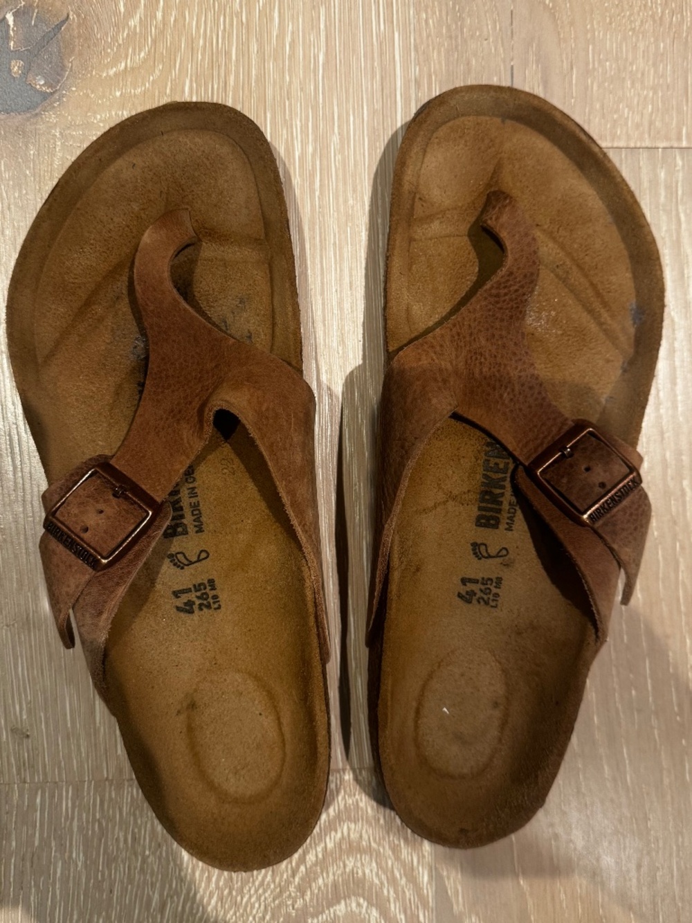 Birkenstocks, Tan, 41 or US 10 Thong style